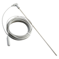 Long white and metal Earthing grounding rod with attached white cable.