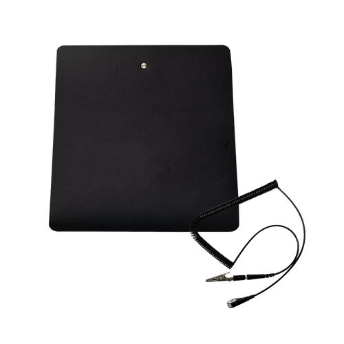 Black Earthing car seat mat with black coiled cable.