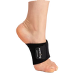 Black Earthing grounding band brace on an arched foot with brand label against a black background.