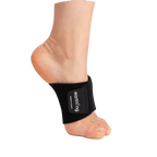 Black Earthing grounding band brace on an arched foot with brand label against a black background.