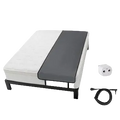 Horizontal or Vertical Earthing grounding mat in grey laid atop a white mattress, with a black cord and white wall plug.